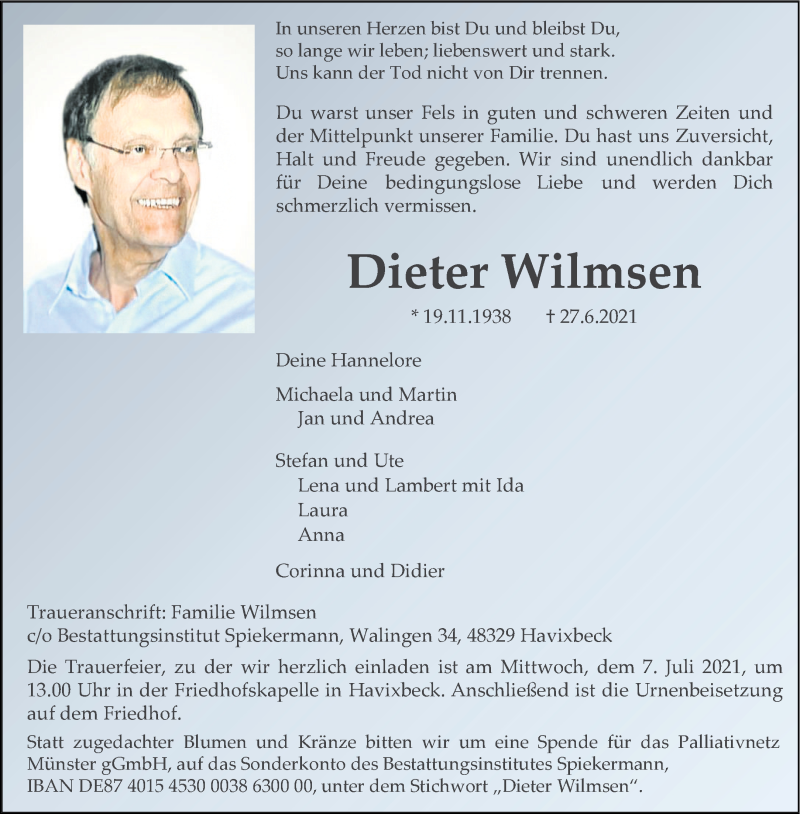  Traueranzeige für Dieter Wilmsen vom 03.07.2021 aus 