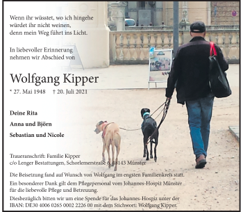 Anzeige von Wolfgang Kipper 