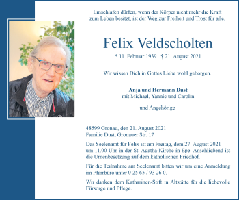 Anzeige von Felix Veldscholten 