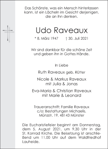 Anzeige von Udo Raveaux 