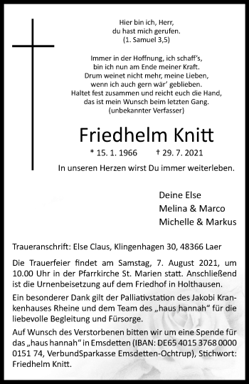 Anzeige von Friedhelm Knitt 