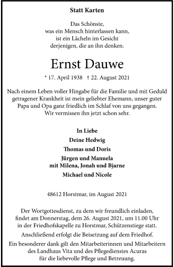 Anzeige von Ernst Dauwe 