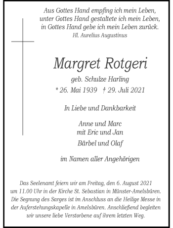 Anzeige von Margret Rotgeri 