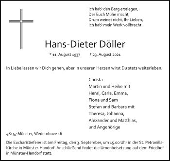 Anzeige von Hans-Dieter Döller 