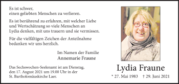 Anzeige von Lydia Fraune 