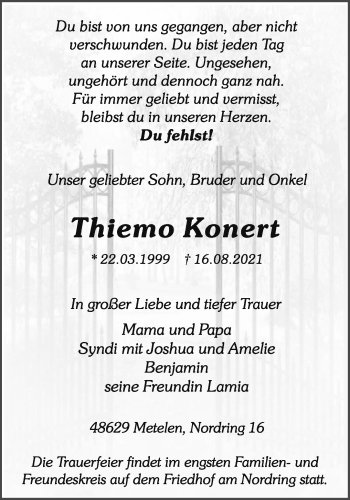 Anzeige von Thiemo Konert 