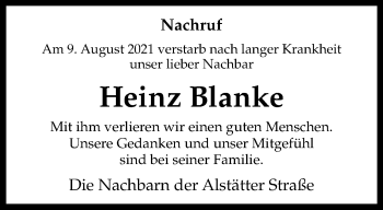 Anzeige von Heinz Blanke 