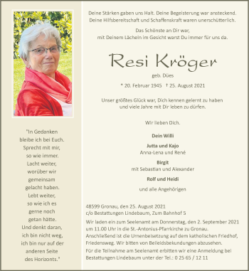 Anzeige von Resi Kröger 
