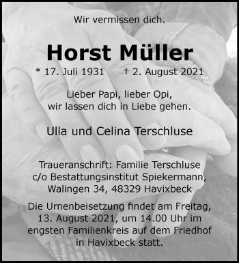 Anzeige von Horst Müller 