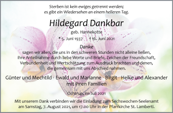 Anzeige von Hildegard Dankbar 