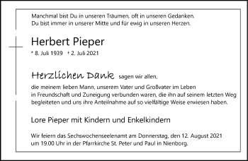 Anzeige von Herbert Pieper 