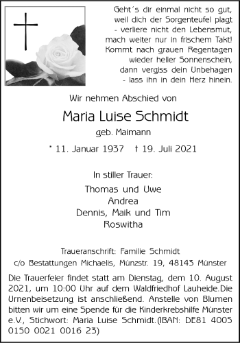 Anzeige von Maria Luise Schmidt 
