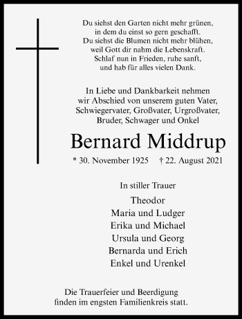 Anzeige von Bernard Middrup 