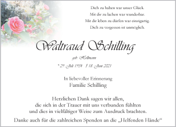 Anzeige von Waltraud Schilling 