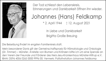 Anzeige von Johannes Feldkamp 