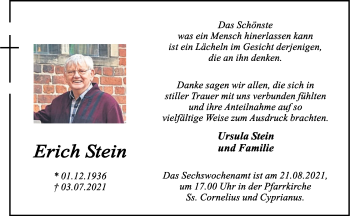 Anzeige von Erich Stein 