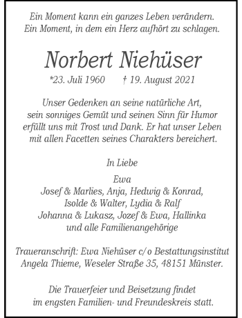 Anzeige von Norbert Niehüser 