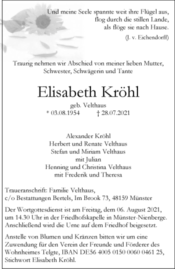Anzeige von Elisabeth Kröhl 