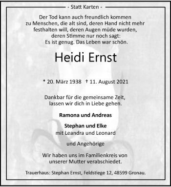 Anzeige von Heidi Ernst 