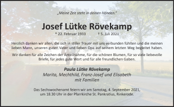 Anzeige von Josef Lütke Rövekamp 