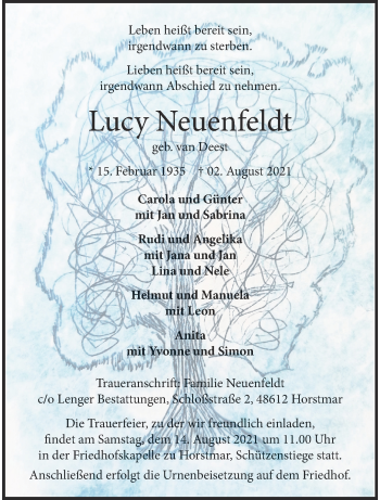 Anzeige von Lucy Neuenfeldt 