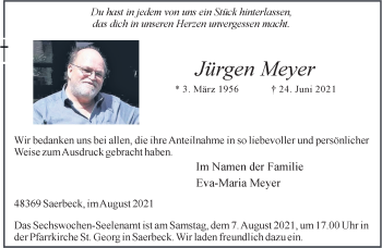 Anzeige von Jürgen Meyer 