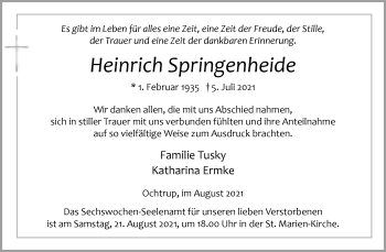 Anzeige von Heinrich Springenheide 