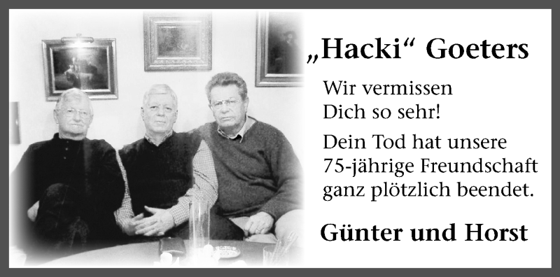 Traueranzeige für Horst Goeters vom 20.08.2021 aus 