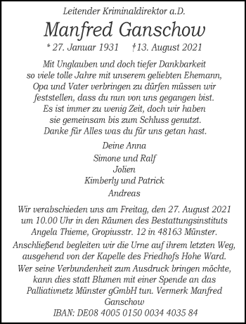 Anzeige von Manfred Ganschow 