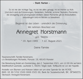 Anzeige von Annegret Horstmann 