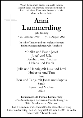 Anzeige von Anni Lammerding 