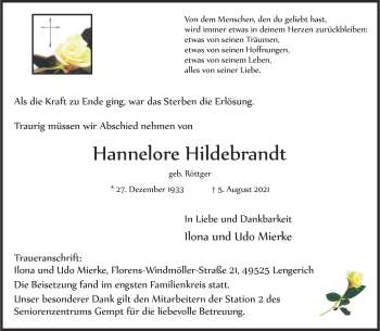 Anzeige von Hannelore Hildebrandt 