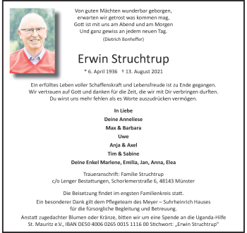 Anzeige von Erwin Struchtrup 