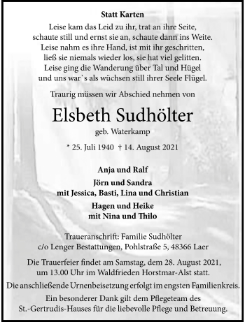 Anzeige von Elsbeth Sudhölter 