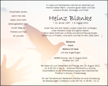 Anzeige von Heinz Blanke 