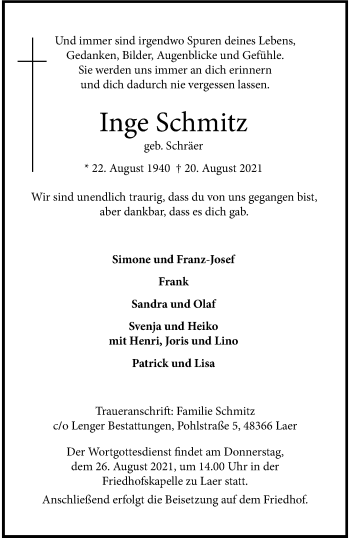 Anzeige von Inge Schmitz 