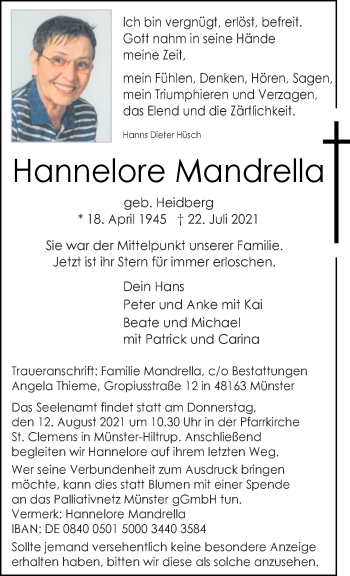 Anzeige von Hannnelore Mandrella 