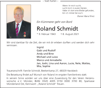 Anzeige von Roland Schmidt 