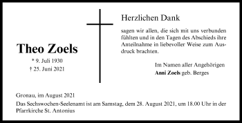 Anzeige von Theo Zoels 