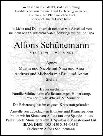Anzeige von Alfons Schünemann 