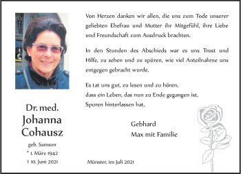 Anzeige von Johanna Cohausz 