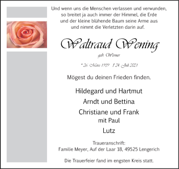 Anzeige von Waltraud Wening 
