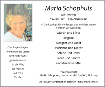 Anzeige von Maria Schophuis 