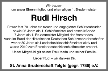 Anzeige von Rudi Hirsch 