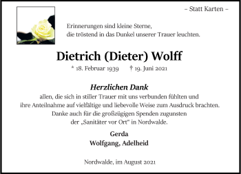 Anzeige von Dietrich Wolff 
