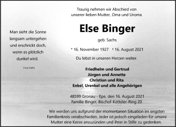 Anzeige von Else Binger 