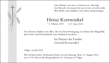 Anzeige von Heinz Kortwinkel 