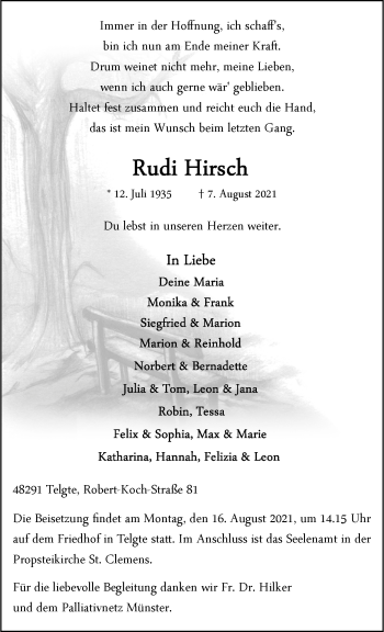 Anzeige von Rudi Hirsch 