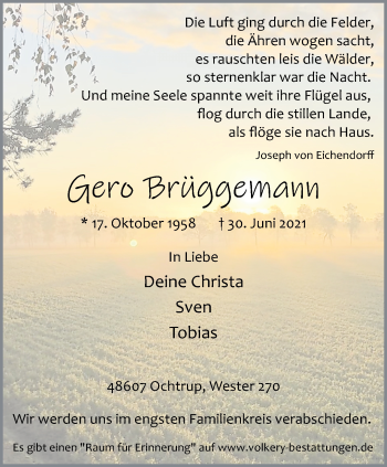 Anzeige von Gero Brüggemann 