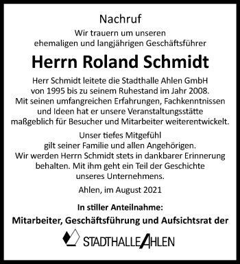 Anzeige von Roland Schmidt 